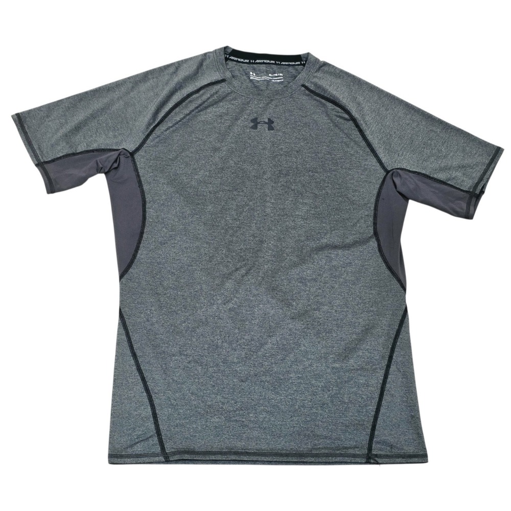 Under Armour HeatGear Compression Shirt Mens XL Gray Black Short Sleeve Athletic